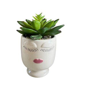 Ceramic Face Planter With Artificial Succulent Plant